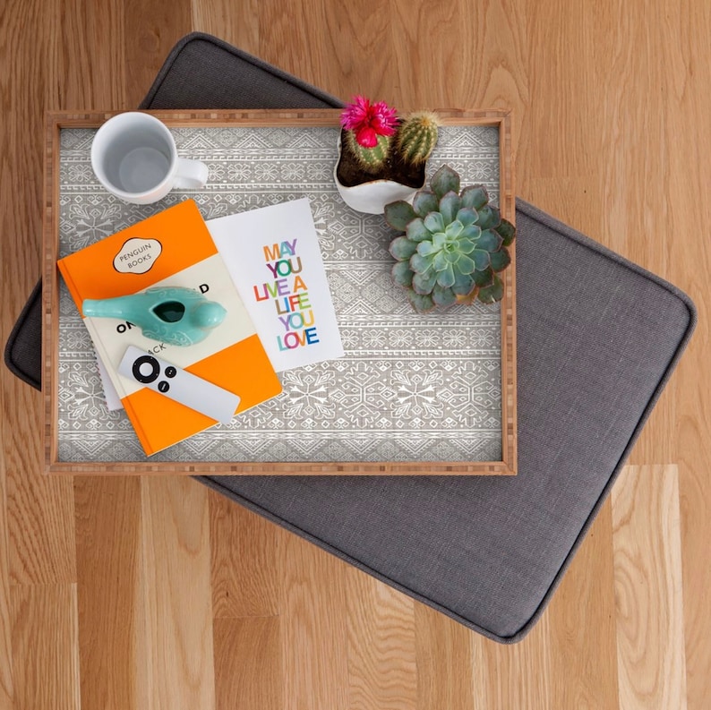 Serving Tray Boho Tray Neutral Home Decor Rectangular Tray Bamboo Tray Decorative Tray Ottoman Tray Boho Home Decor Moroccan