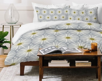 Mid Century Modern Gray Duvet Cover: Retro Starburst Bedding, Twin/Queen/King Sizes