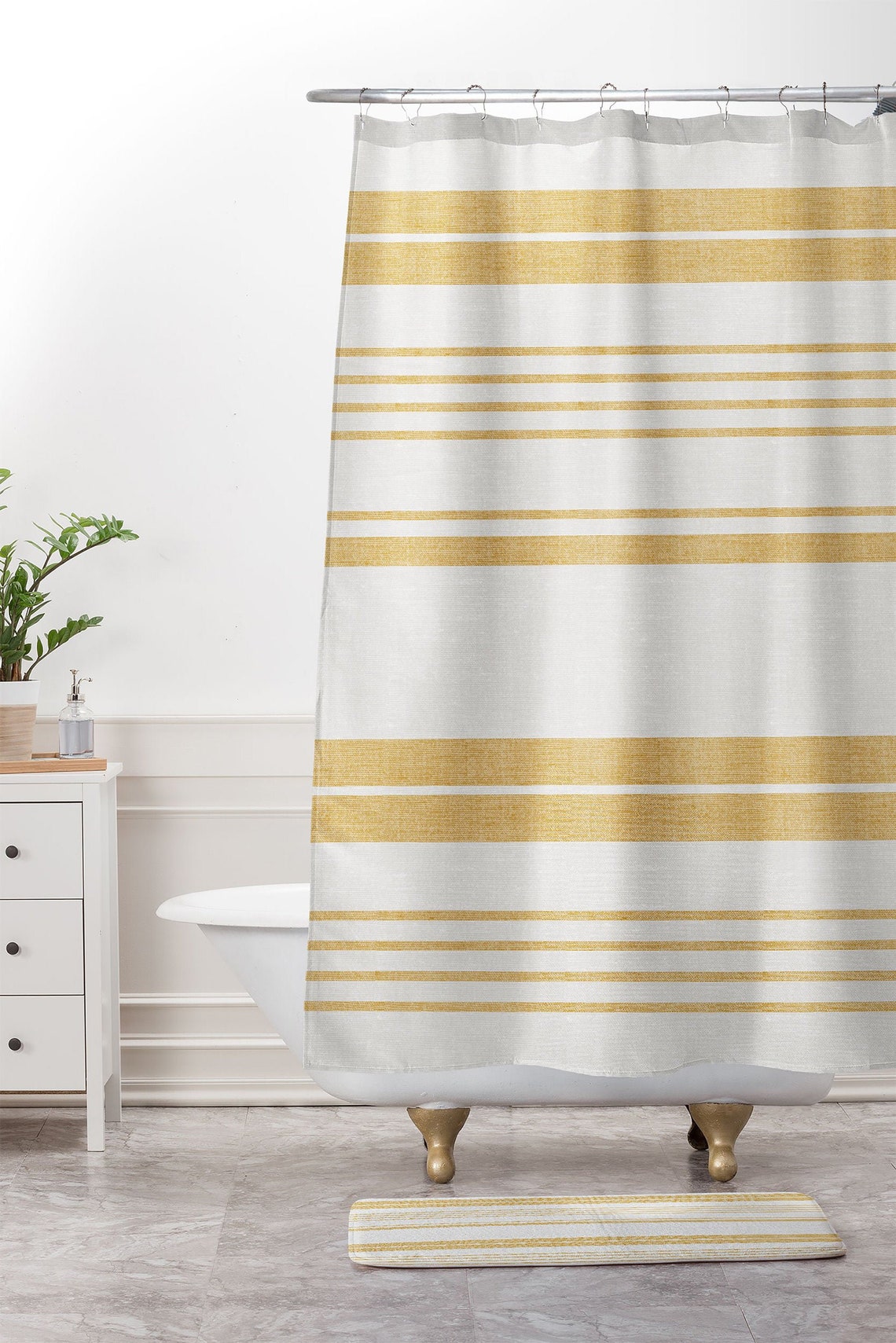 Shower Curtain / Stripe Shower Curtain / Yellow Stripe - Etsy