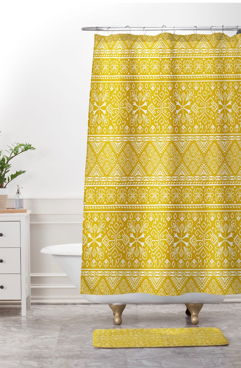Boho Shower Curtain / Yellow Shower Curtain / Bathroom / Boho Etsy