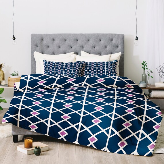 Navy Blue Duvet Lightweight Duvet Geometric Duvet Cover Etsy