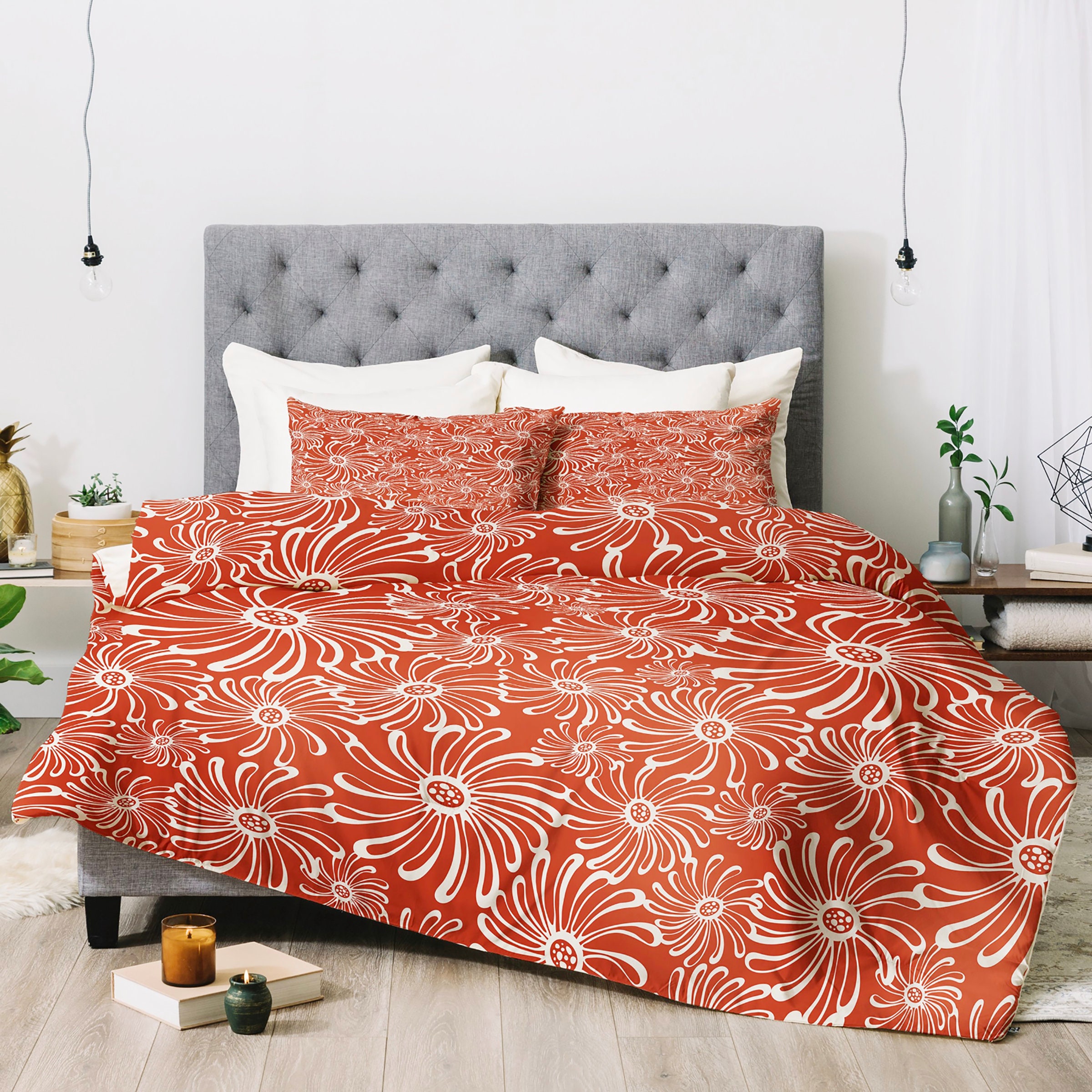 Red Floral Duvet Cover // Bedding // Twin Queen King Size // Etsy