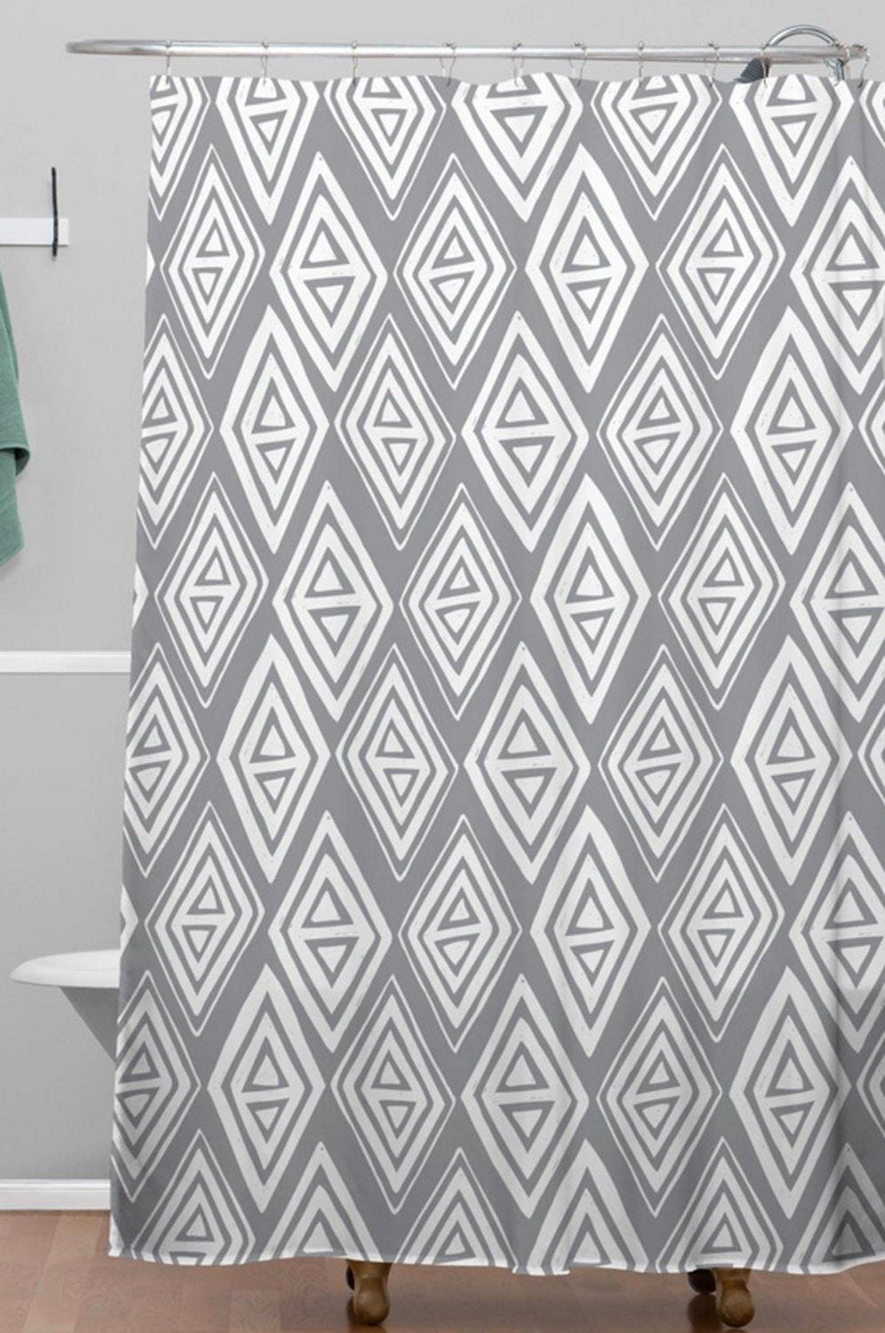 Grey Geometric Shower Curtain // Bathroom // Diamond In The Etsy