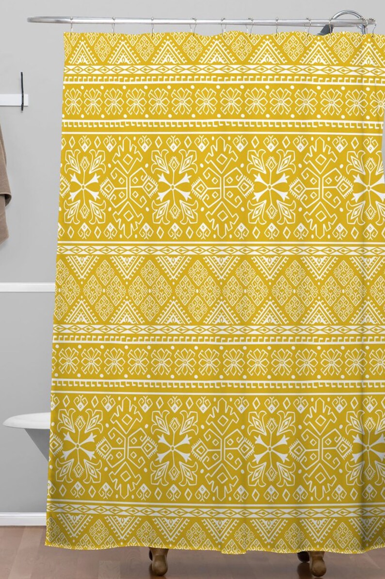 Boho Shower Curtain / Yellow Shower Curtain / Bathroom / Boho Etsy