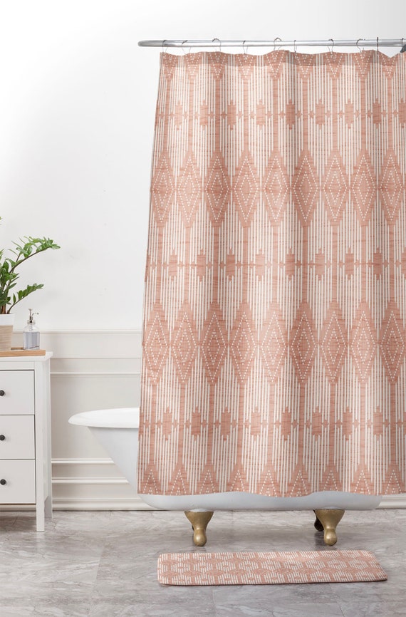 Blush Pink Geometric Shower Curtain, Geometric Shower Curtain Uk