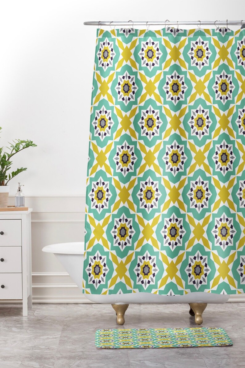 Moroccan Style Boho Shower Curtain // Yellow // Bathroom // Etsy