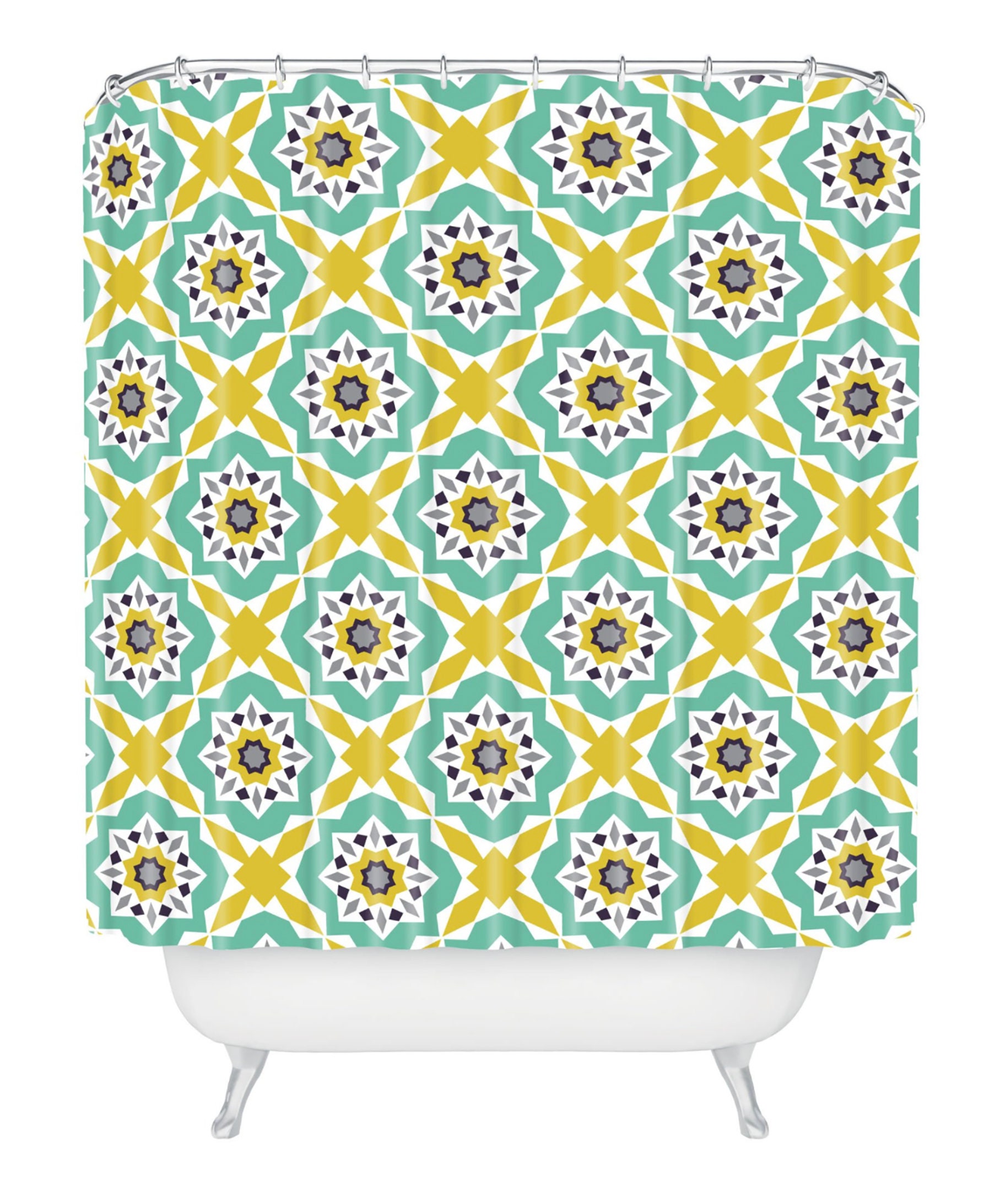 Moroccan Style Boho Shower Curtain // Yellow // Bathroom // Etsy