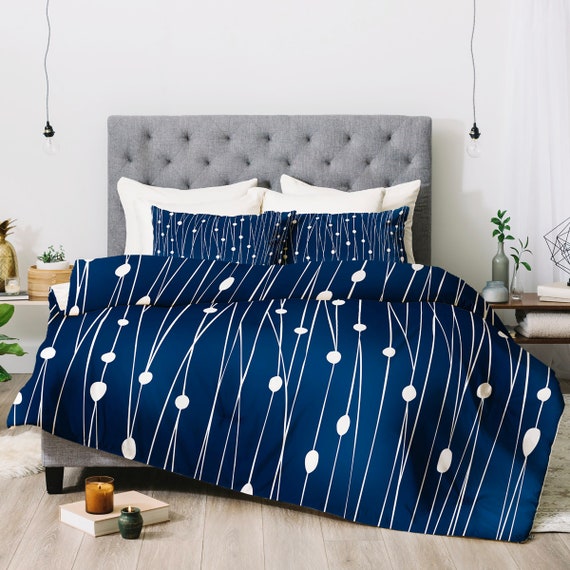 Navy Blue Geometric Duvet Cover Twin Queen King Sizes Home Decor Modern Entangled Design Bedding Minimal