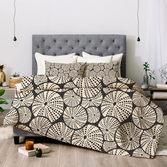 Nautical Duvet Cover Sea Urchins Black and Ivory Bedding Queen Duvet Cover Beach House Bedding King Duvet Cover Black Bedding Etsy UK