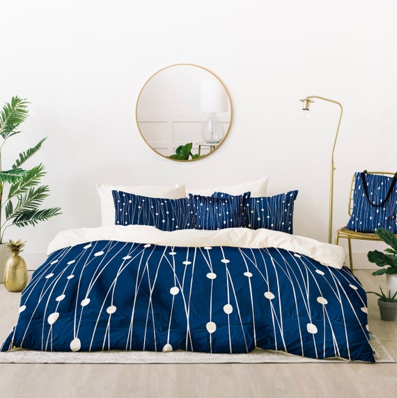 Blue Comforter: Modern Minimalist Bedding, Lightweight Cotton or Microfiber