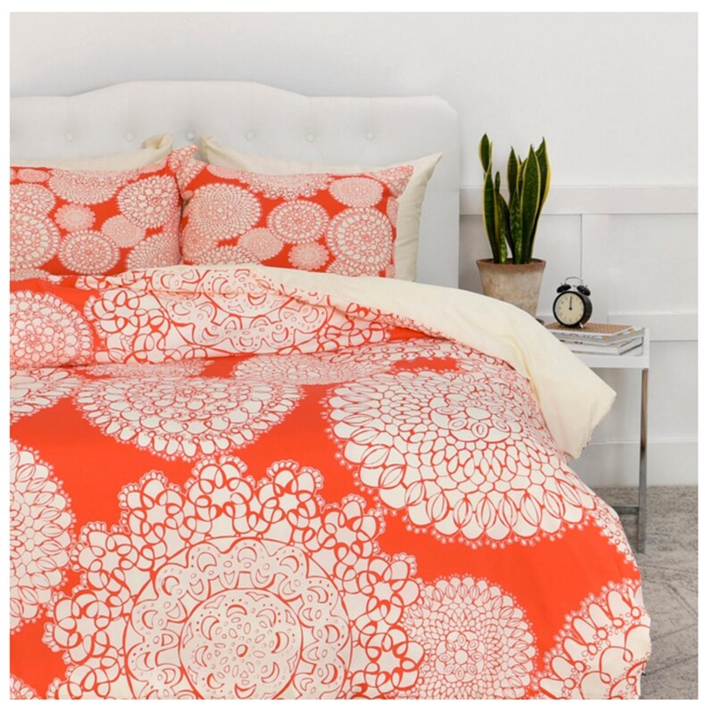 Boho Duvet Cover / Orange Bedding / Queen Duvet Cover / King Etsy
