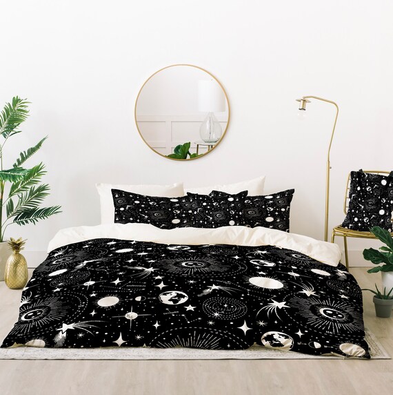 Black Comforter Outer Space Celestial Twin Queen Etsy