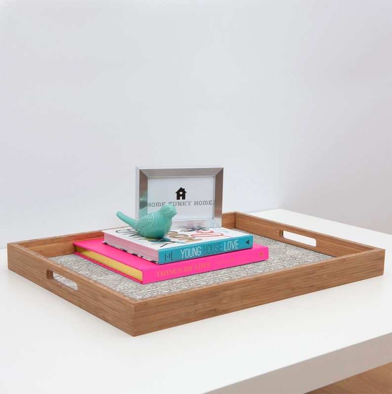 Serving Tray Boho Tray Neutral Home Decor Rectangular Tray Bamboo Tray Decorative Tray Ottoman Tray Boho Home Decor Moroccan