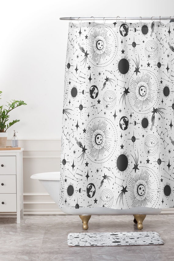 Outer Space Shower Curtain / Bathroom Curtain / Black & White Etsy