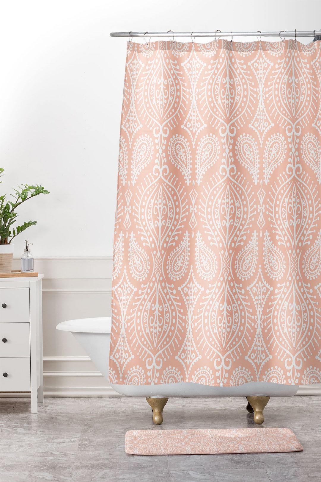 Blush Pink Shower Curtain / Boho Shower Curtain / Bathroom Etsy