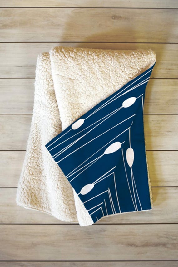 Navy Blue Fleece Sherpa Throw Blanket // Modern Home Decor // Etsy