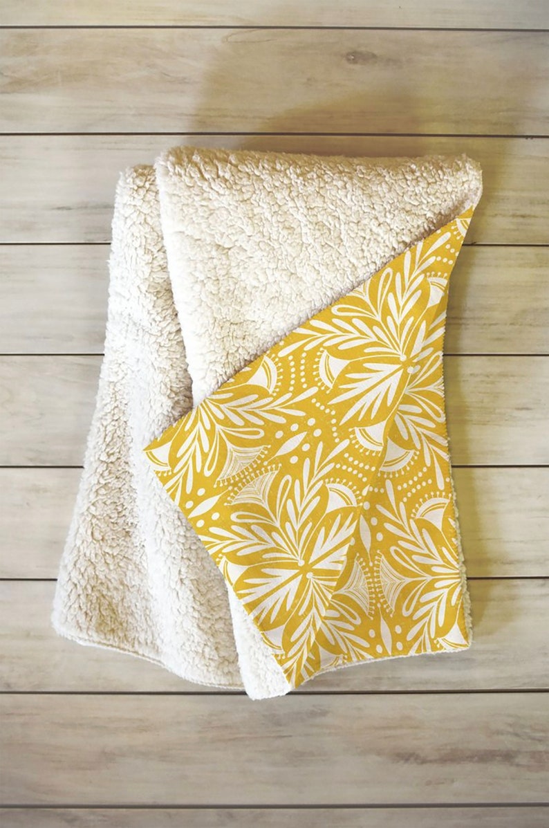 Boho Throw Blanket / Fleece Blanket / Couch Blanket / Cozy Blanket / Yellow Decor / Yellow Blanket / Fleece Throw / Housewarming Gift image 1