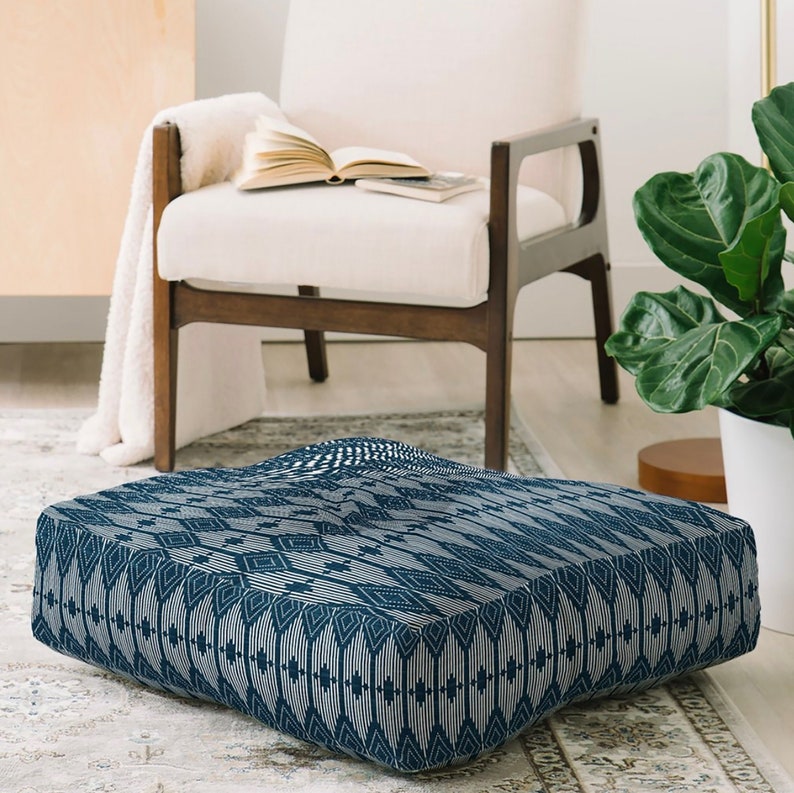 Blue Floor Pillow Geometric Pillow Dorm Decor Floor Etsy