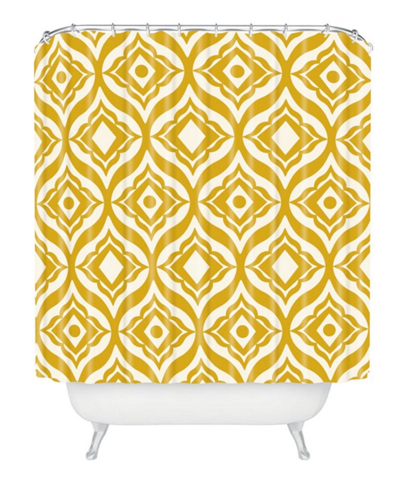 Yellow Shower Curtain // Bathroom // Trevino Design // Retro Etsy