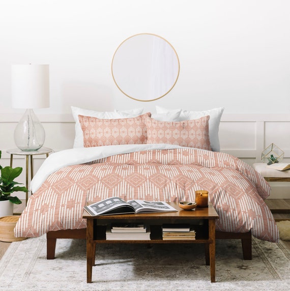 Blush Pink Geometric Duvet Cover Twin Queen King Sizes Etsy