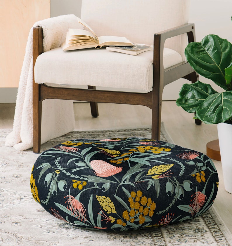 Boho Floor Pillow / Floor Cushion / Meditation Pillow / Floor Seating / Square Floor Pillow / Round Floor Pillow / Floor Pouf / Floral Decor image 2