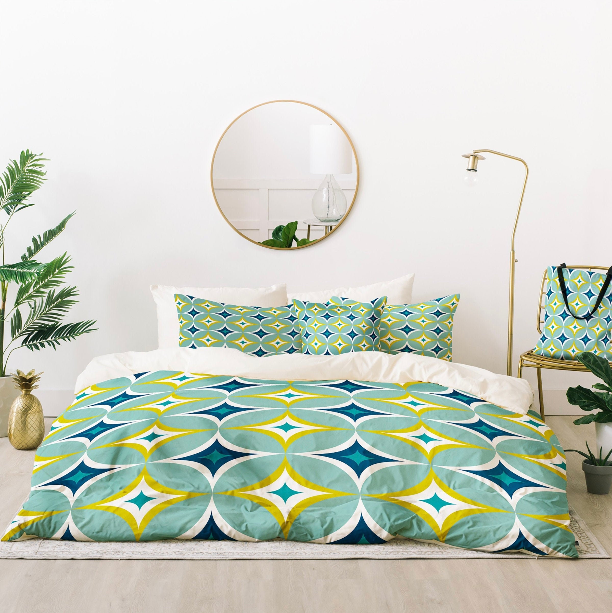 Retro Abstract Mid Century Modern Duvet Cover, MCM Geometric Oval