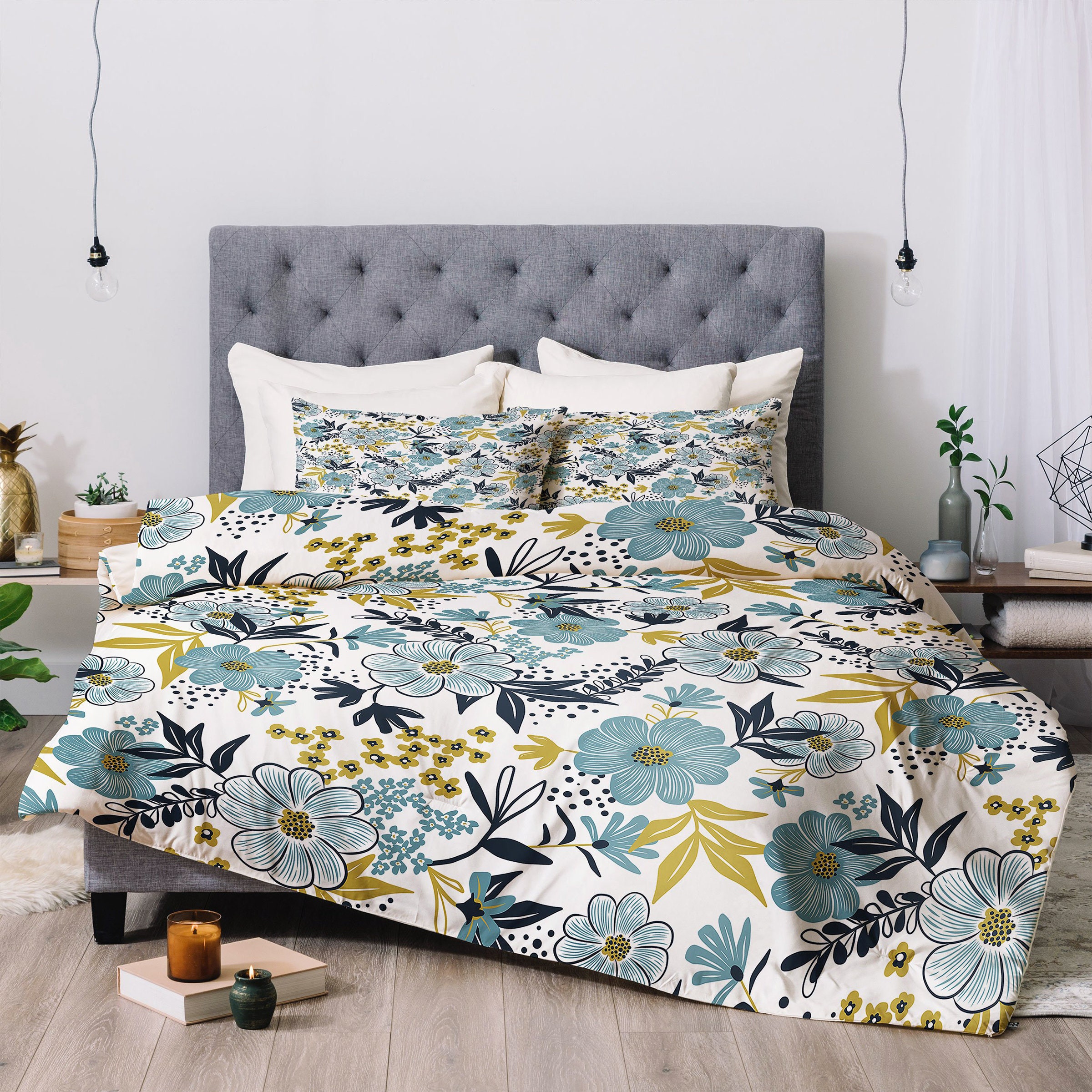 Floral Duvet Cover / Bedding / Blue Duvet Cover / Home Decor / Etsy