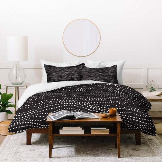 Black Dot Duvet Cover Modern Geometric Design Twin Etsy