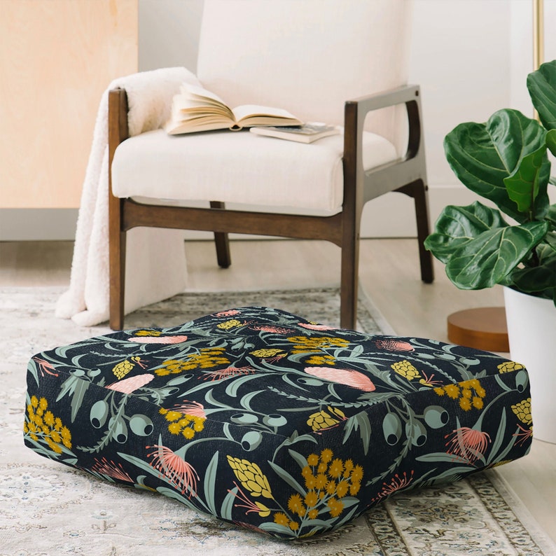 Boho Floor Pillow / Floor Cushion / Meditation Pillow / Floor Seating / Square Floor Pillow / Round Floor Pillow / Floor Pouf / Floral Decor image 1