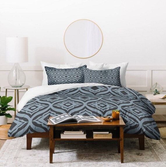 Blue Geometric Duvet Cover Bedding Twin Queen King Etsy