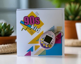 90s Themed Greetings card with Tamagotchi, virtual Pet