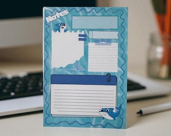 Tema squalo - Agenda giornaliera strappabile, blocco note, A6, A5, A4 - Elio