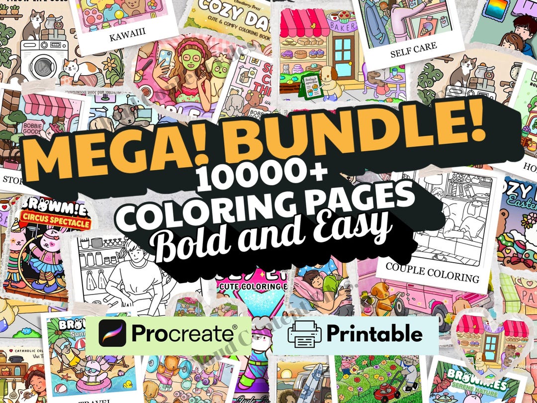 Mega Bundle 10k Coloring Pages Book Digital Download, Easy Coloring ...
