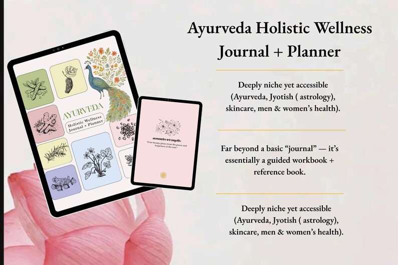 ayurveda| daily routine| ayurveda guide| holistic health| digital planner| ayurveda workbook| self care journal| digital journal| Holistic Wellness| Ayurvedic Journey| ayurveda printable| canva template