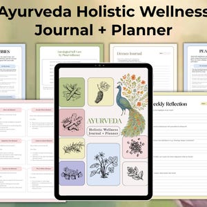 ayurveda| daily routine| ayurveda guide| holistic health| digital planner| ayurveda workbook| self care journal| digital journal| Holistic Wellness| Ayurvedic Journey| ayurveda printable| canva template