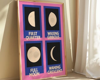 Moon Phases Art Print, Typographic Poster, Space Lover Gift