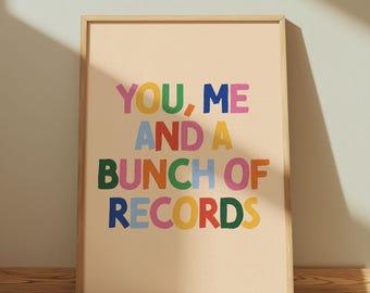 You, Me and a Bunch of Records Print, Colorful Couples Home Decor