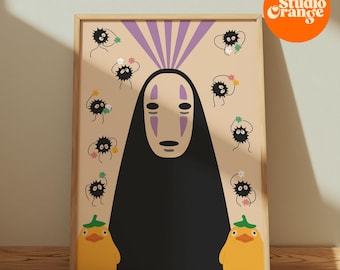 No-Face Spirited Away Print: Retro Psychedelic Wall Art