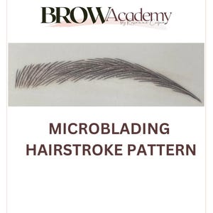 May include: A close-up of a microblading eyebrow hair stroke pattern. The pattern is a realistic representation of natural eyebrow hairs. The image is titled "MICROBLADING HAIRSTROKE PATTERN" and is from "BROWacademy by Roxanne Caputo".