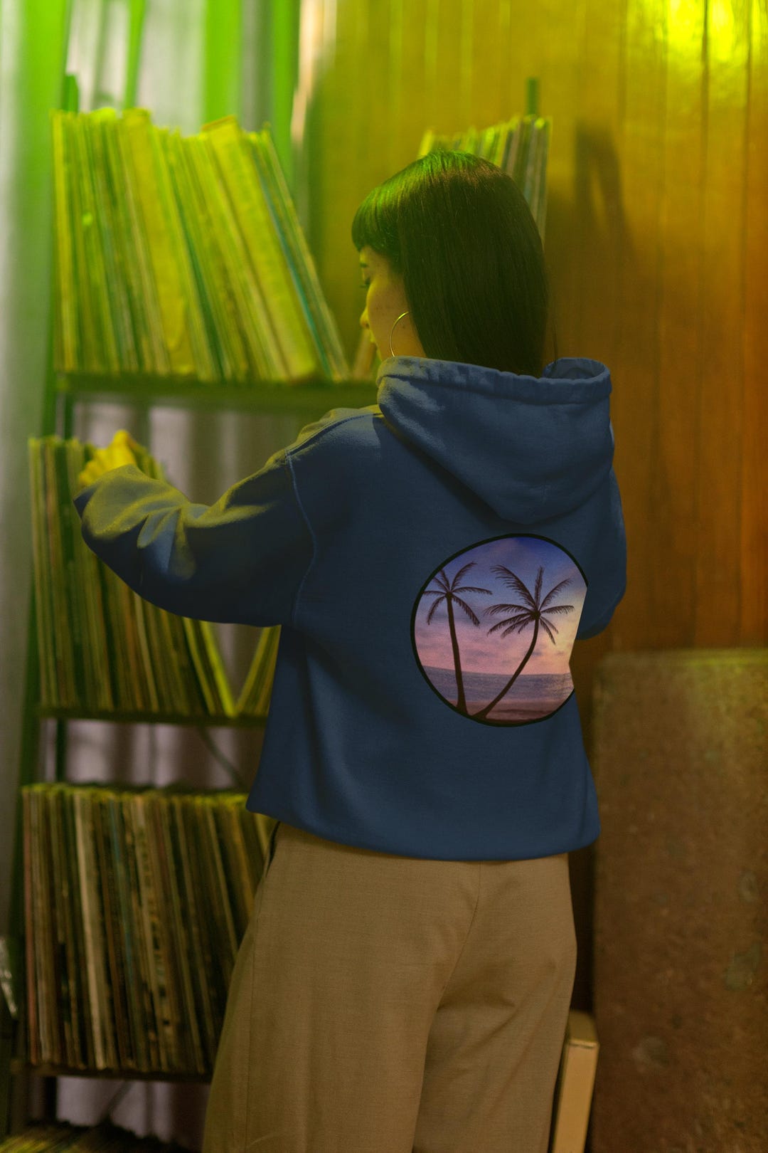 Pink Palm Tree Hawaiian Print Men's Zip Up Hoodie