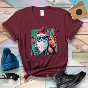 Shirt kerstman en Rudolph, grappig kerst-T-shirt voor mannen en vrouwen, leuk cadeau-idee voor de feestdagen, feestelijke kersttop voor kerst