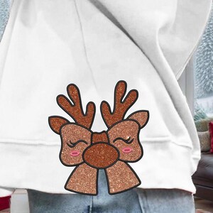Christmas Sparkle Coquette Side Bow Design, Christmas Embroidery Design, Christmas Reindeer Side Bow, Cute Reindeer, Embroidery