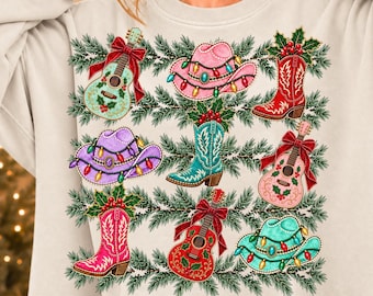 Merry Christmas PNG, Cowboy Hat & Boot PNG, Christmas Guitar PNG, Cowgirl Christmas Shirt Design, Western Christmas Sublimation, Distressed
