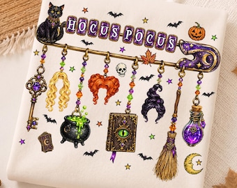 Retro Hocus Pocus PNG, Halloween Witchy PNG, Gothic Halloween Shirt Design, Witchcraft PNG, Black Cat Broomstick, Spooky Season Graphic,