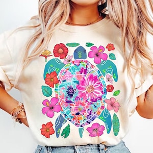 Boho Floral Sea Turtle PNG, Summer Png, Brushstroke Turtle Png, Beach Png, Turtle Png, Nautical Sublimation Designs, Fisherman Aesthetic Pn