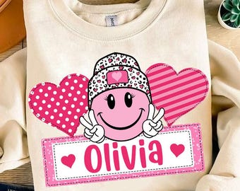Personalized Girl Name XOXO Valentines png, Girly Valentine Png, Valentine Heart PNG, XOXO Png, Custom Name Valentine, Smiley Valentines png