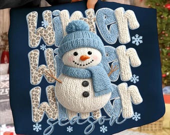 Faux Yarn Winter Season Png, Leopard Christmas Png, Winter Christmas Png, Chunky Knit Cute Snowman Png, Preppy Christmas Snowman Png