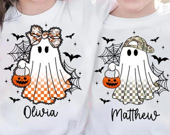 Personalized Halloween Ghost Checkered PNG, Spooky Season PNG, Boy Girl Halloween PNG, Trendy Png, Ball Cap, Bow, Pumpkin Cherries, Camo,