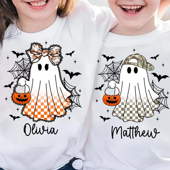 Personalized Halloween Ghost Checkered PNG, Spooky Season PNG, Boy Girl Halloween PNG, Trendy Png, Ball Cap, Bow, Pumpkin Cherries, Camo,