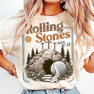 Christian Easter Rolling Stones PNG, Retro Easter Christian Jesus Shirt Design, Easter Png, Jesus Christian Png, He is Risen Design Png